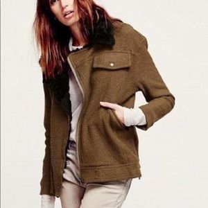 $298 Faux Fur Olive Military Coat XS